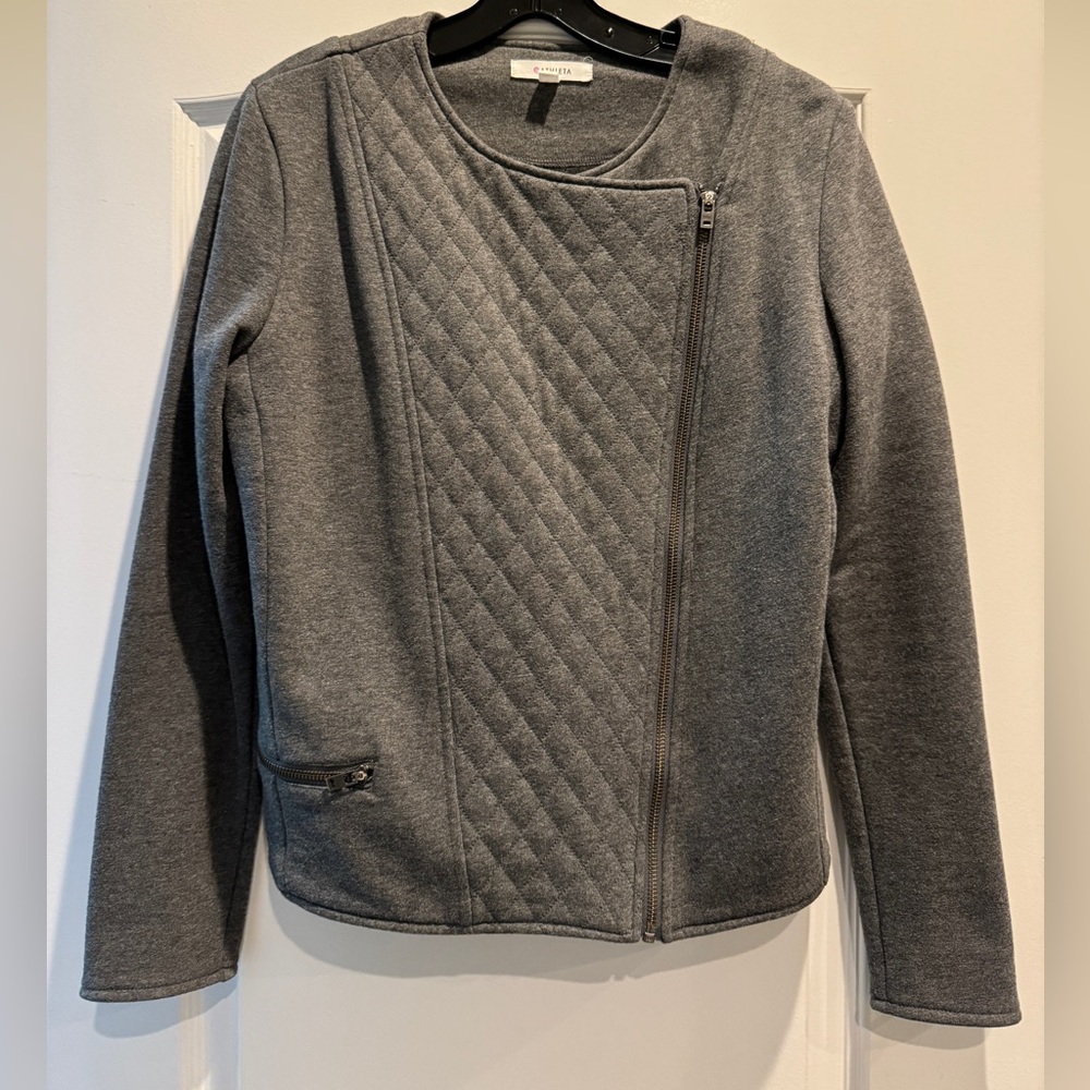 Charcoal grey Athleta Belvedere quilted moto jacket size L